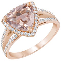 2.87 Carat Morganite Diamond 14 Karat Rose Gold Halo Ring