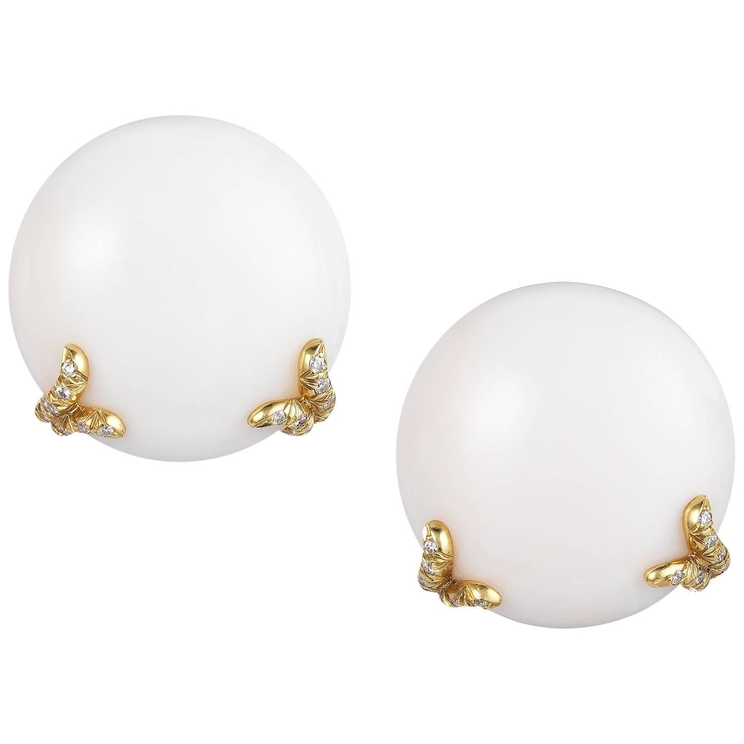 Dunay White Coral Earrings with Diamonds