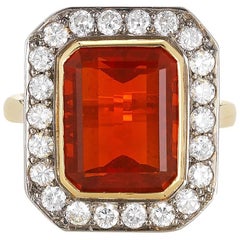 Vintage 18 Karat Fire Opal and Diamond Ring