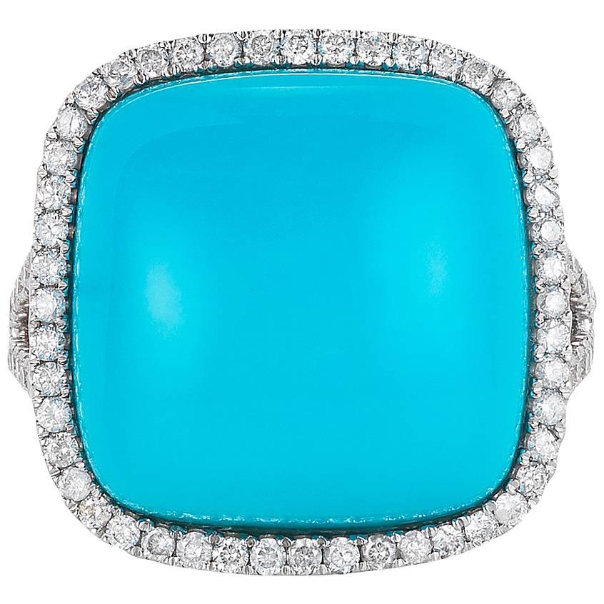 Sleeping Beauty Turquoise Ring Surrounded by Round Diamonds