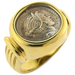 Genuine Grecian Coin Ring in 14 Karat Yellow Gold Setting