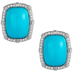 Natural Arizona Turquoise and Diamond Earrings