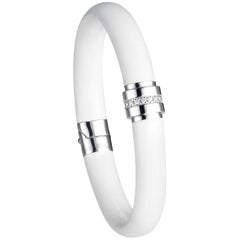 White Enamel Sterling Silver Bracelet with Diamonds