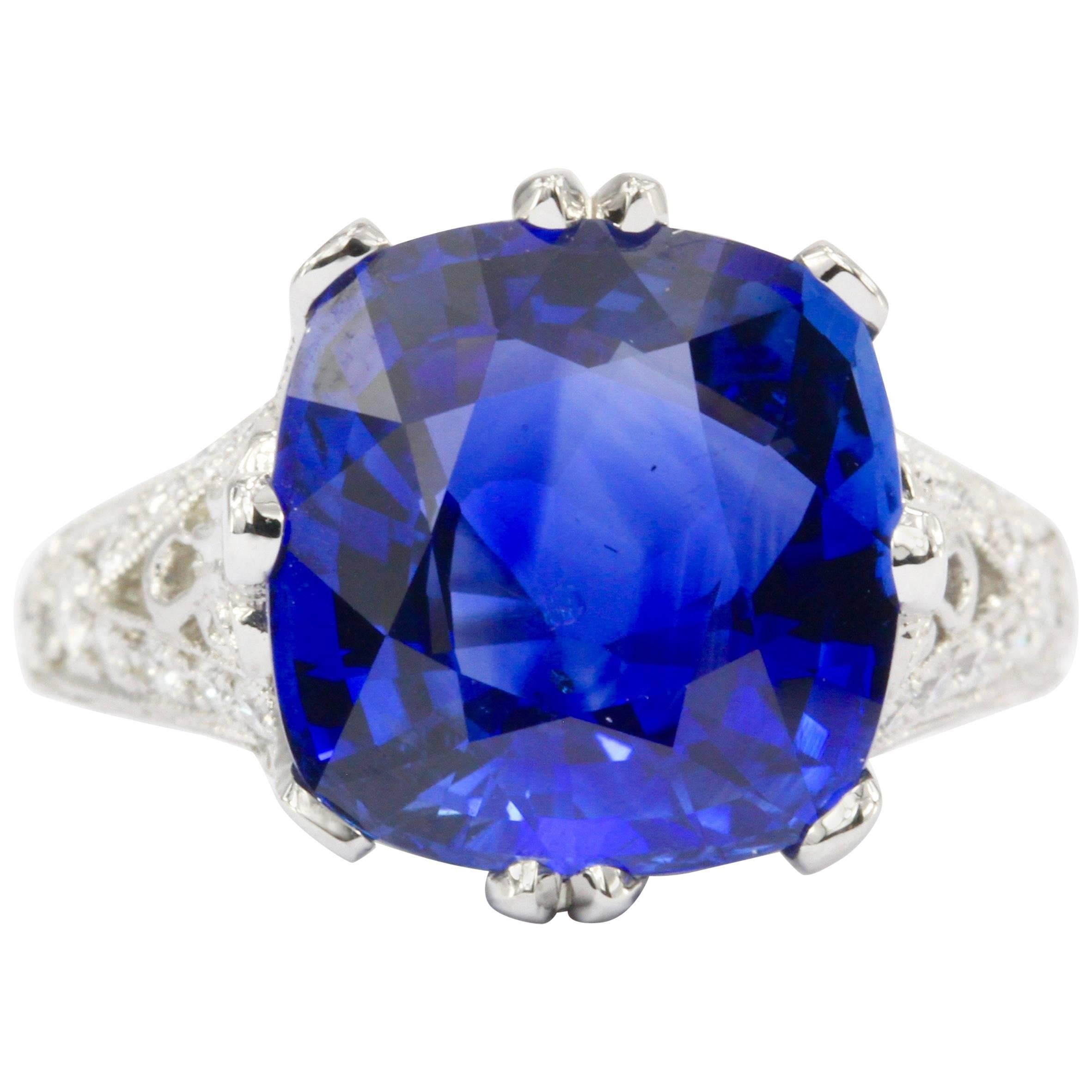 7.27 Carat Natural Ceylon Sri Lankan Blue Sapphire Diamond Ring at