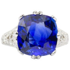  7.27 Carat Natural Ceylon Sri Lankan Blue Sapphire Diamond Ring