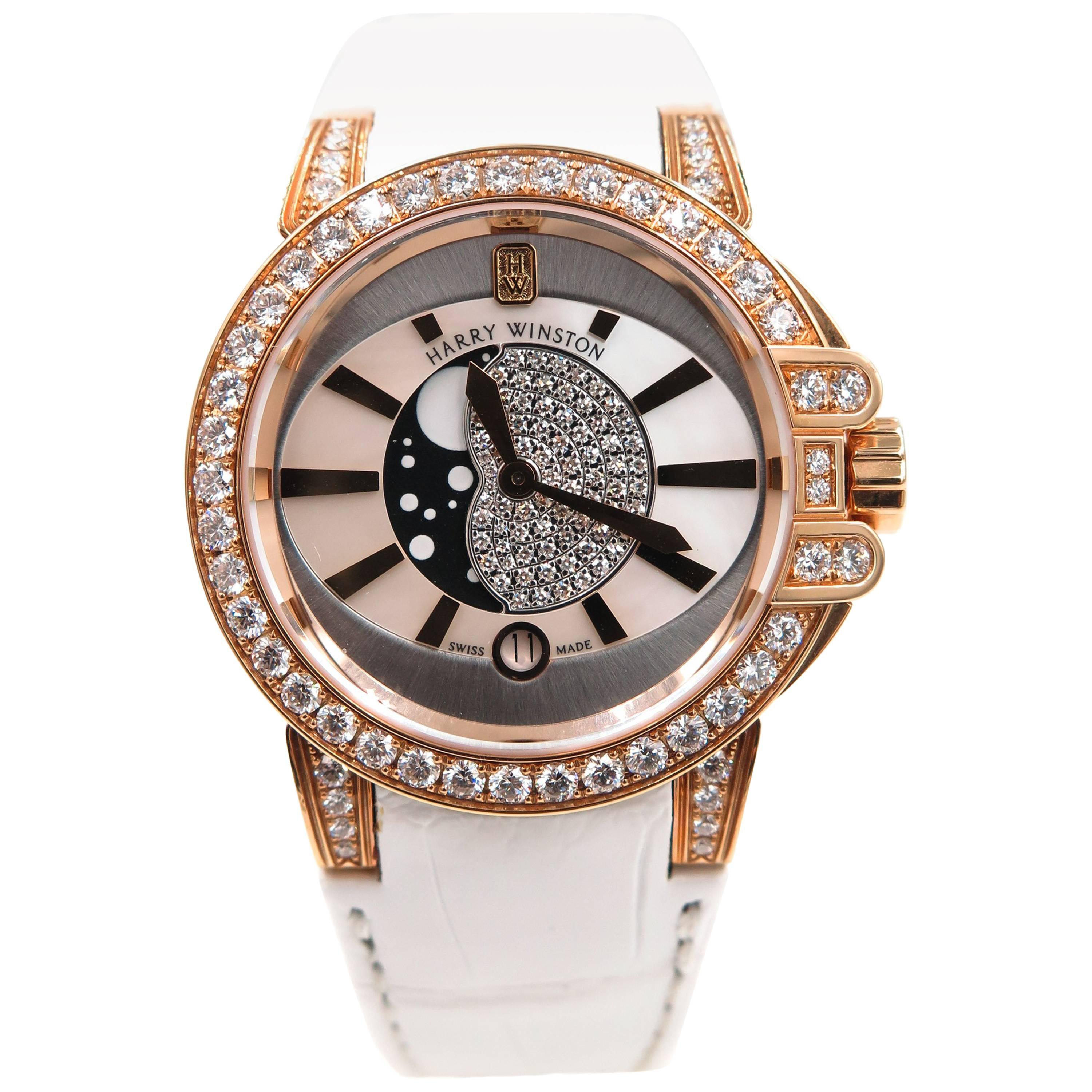 Harry Winston Ladies Rose Gold Ocean Quartz Wristwatch