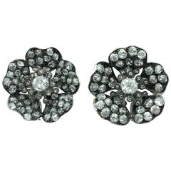 Antique Flower Diamond Platinum and Gold Earrings