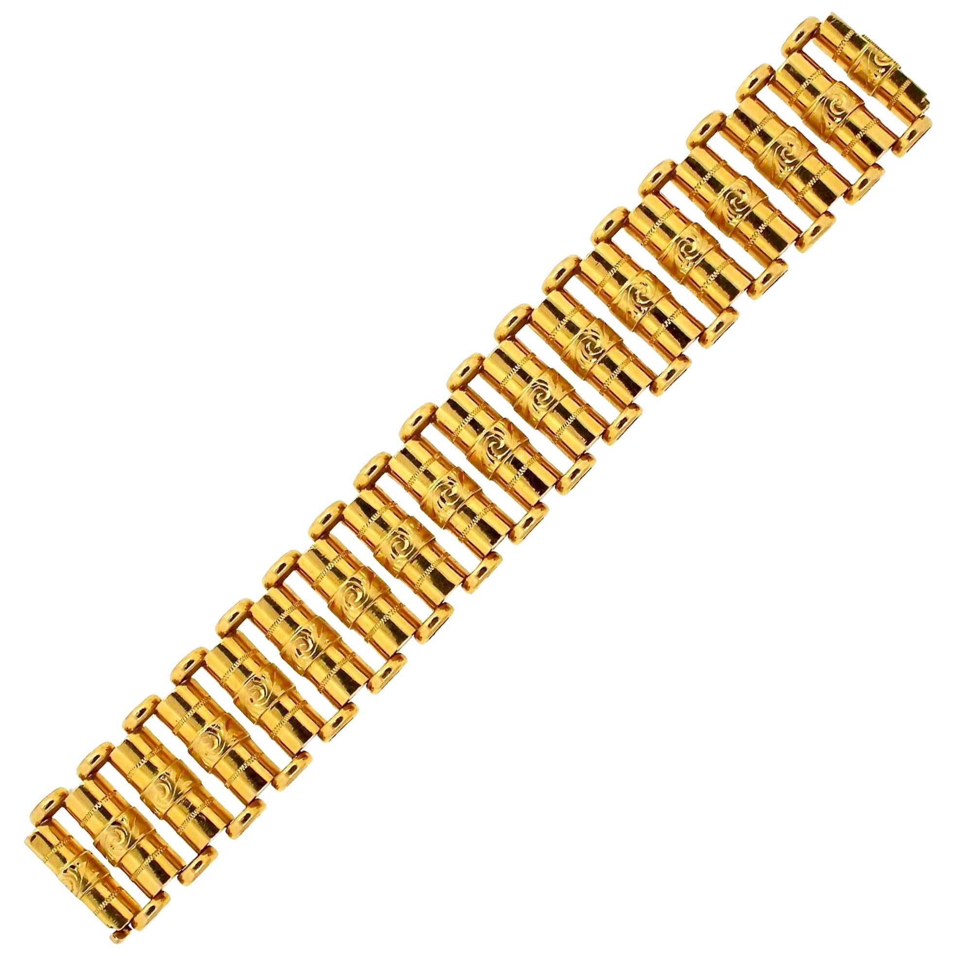 Antique Victorian 18 Karat Gold Wide Link Bracelet
