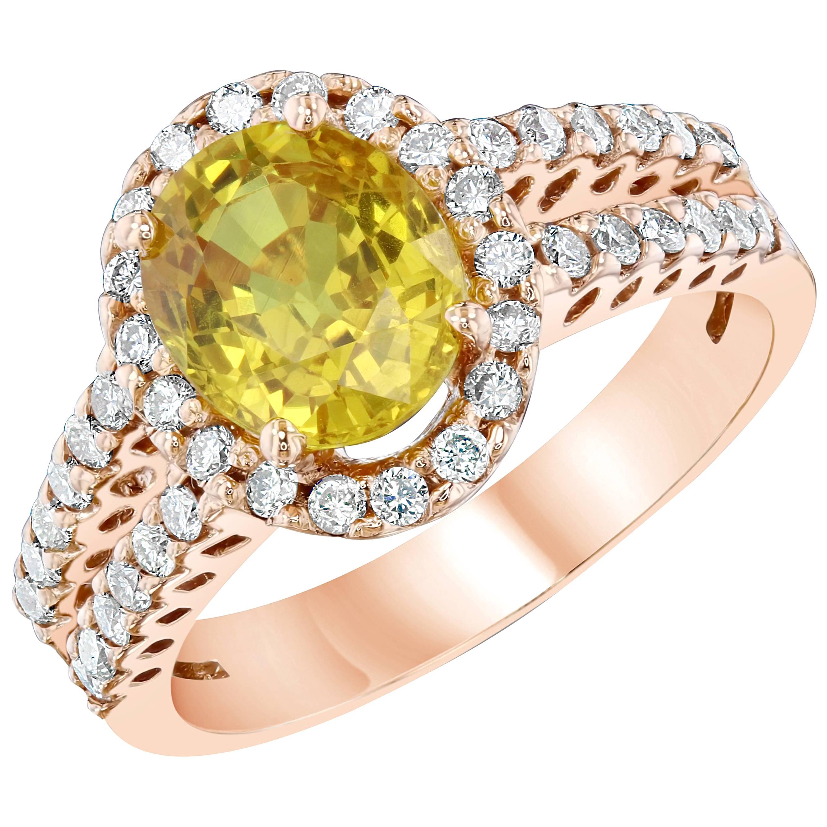3.29 Carat Yellow Sapphire Diamond Rose Gold Ring