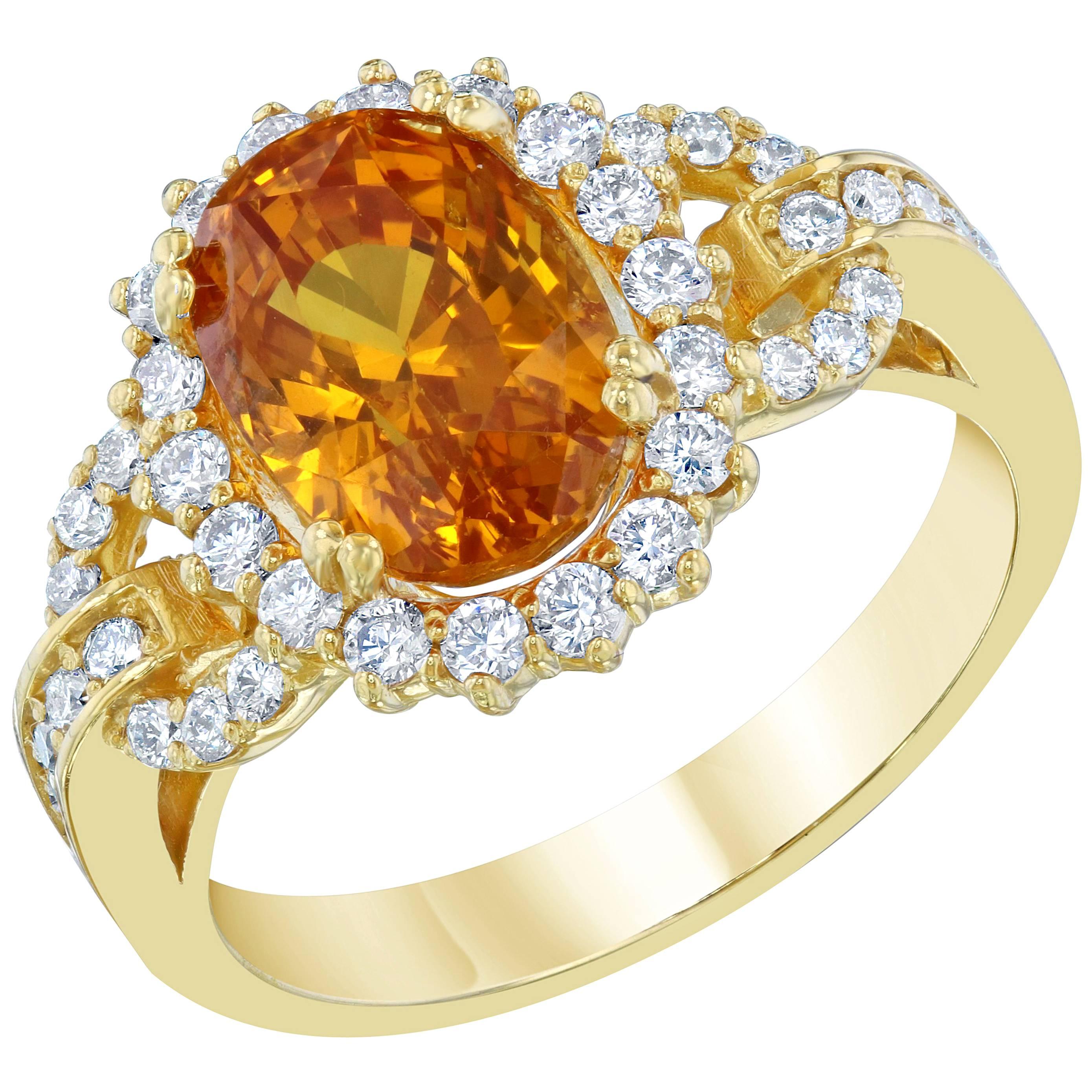 GIA Certified 5.13 Carat Orange Sapphire Diamond Cocktail Ring