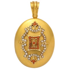 Antique Victorian Regal Natural Pearl Coral Gold Locket