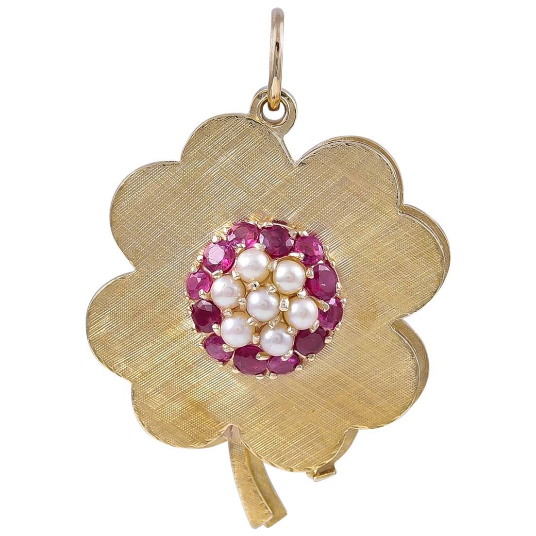 Gold Ruby and Pearl Eight-Picture Locket