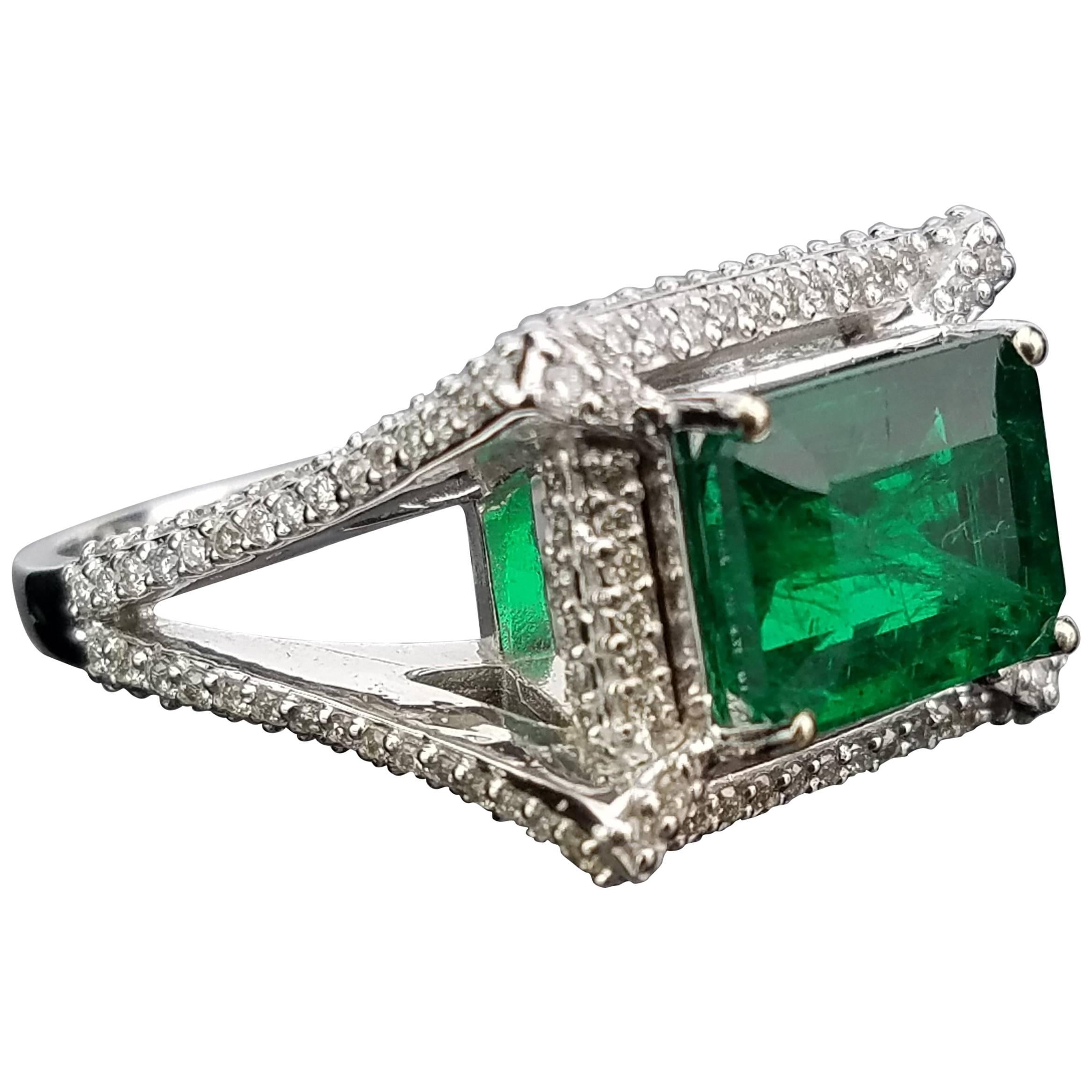 3.16 carat Emerald and Diamond Cocktail Ring