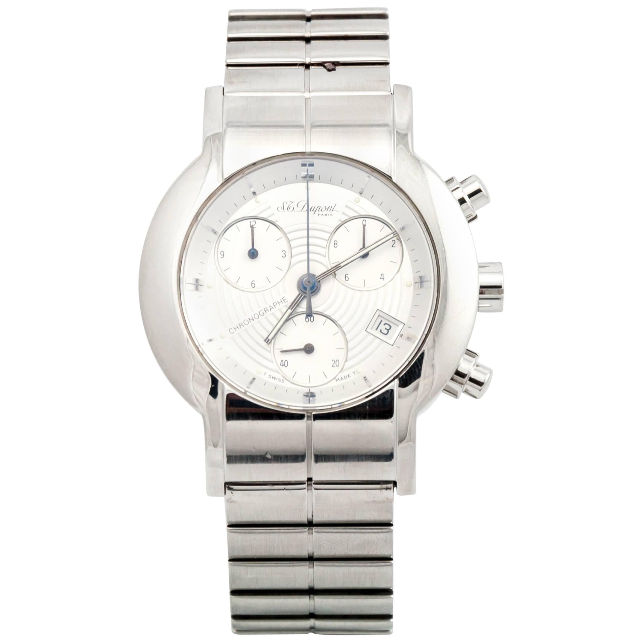 Montre-bracelet chronographe St Dupont en acier inoxydable résistant à l'eau et quartz en vente
