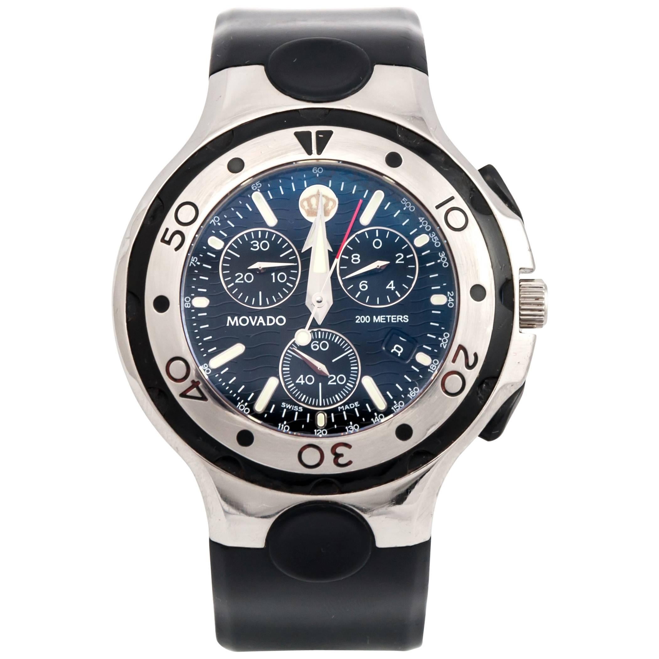 Movado stainless Steel Chronograph 200 Meters Diving Quartz Wristwatch