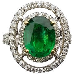 White Gold Oval Zambian Emerald and Diamond Cocktail Ring