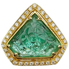 Carved Emerald Diamond Cocktail Ring