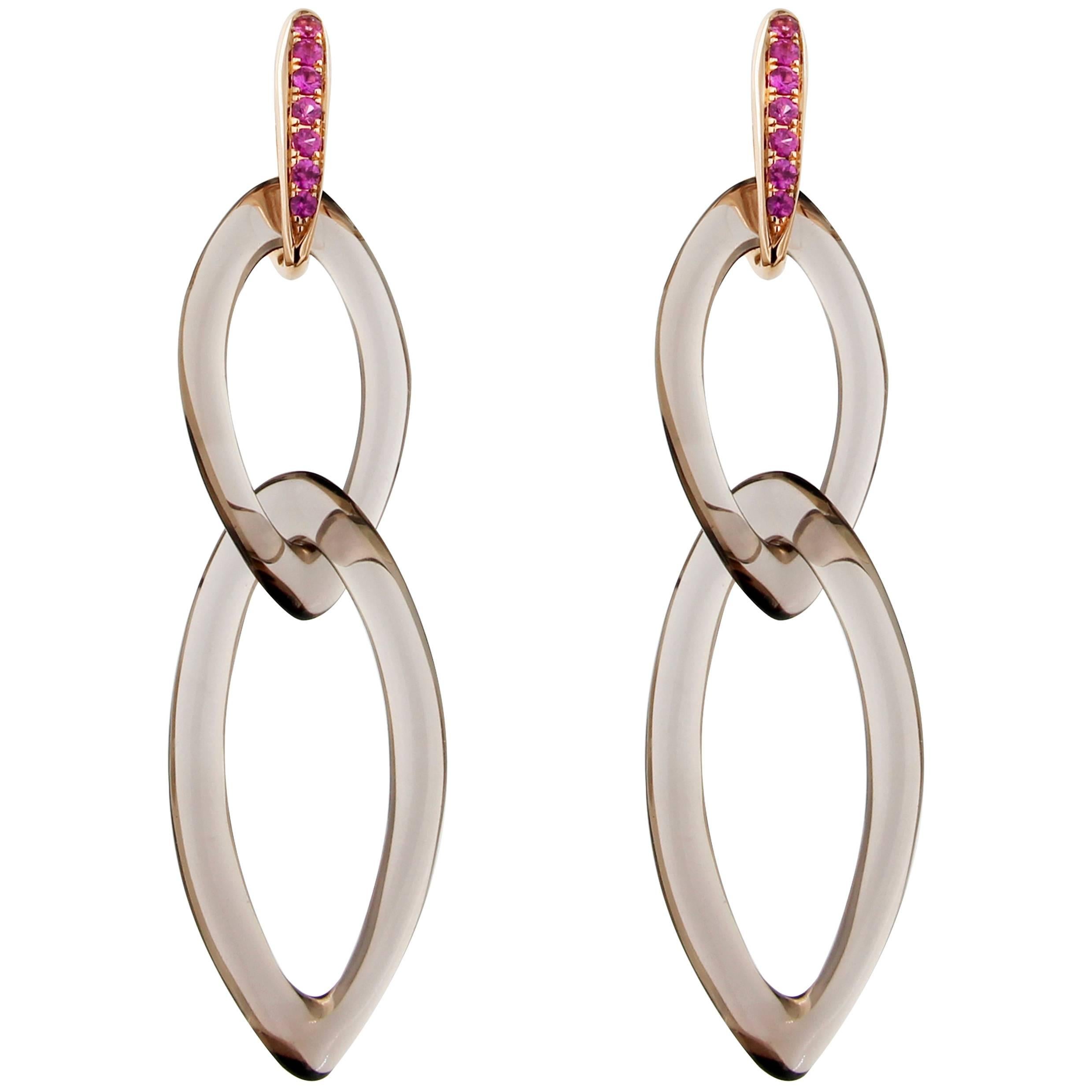 Jona Smoky Quartz Pink Sapphire Rose Gold Pendant Earrings