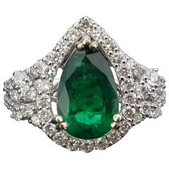 Pear Shape Emerald and Diamond Cocktail Ring