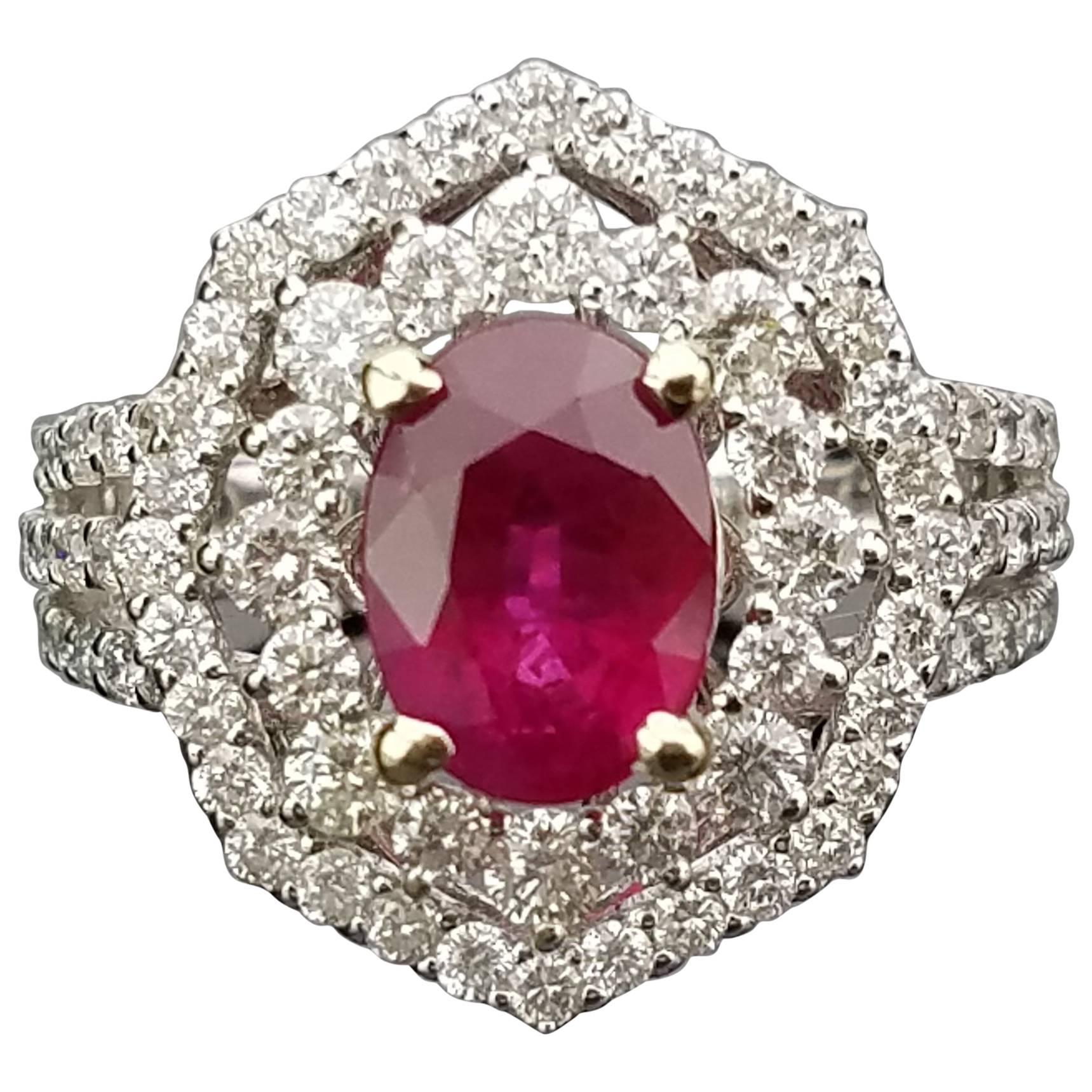 Oval Mozambique Ruby and Diamond Cocktail Ring
