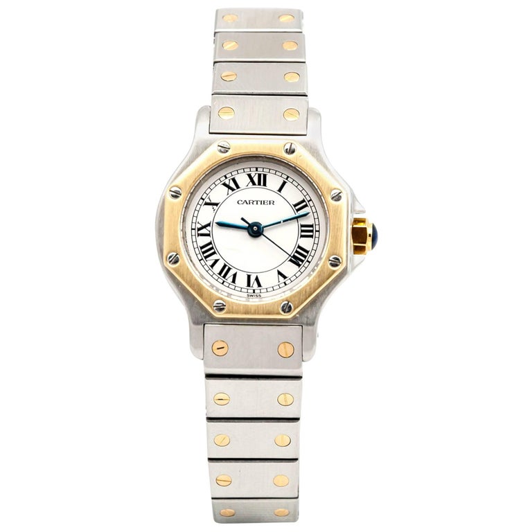 Cartier Ladies Yellow Gold Stainless Steel Santos Automatic Wristwatch ...