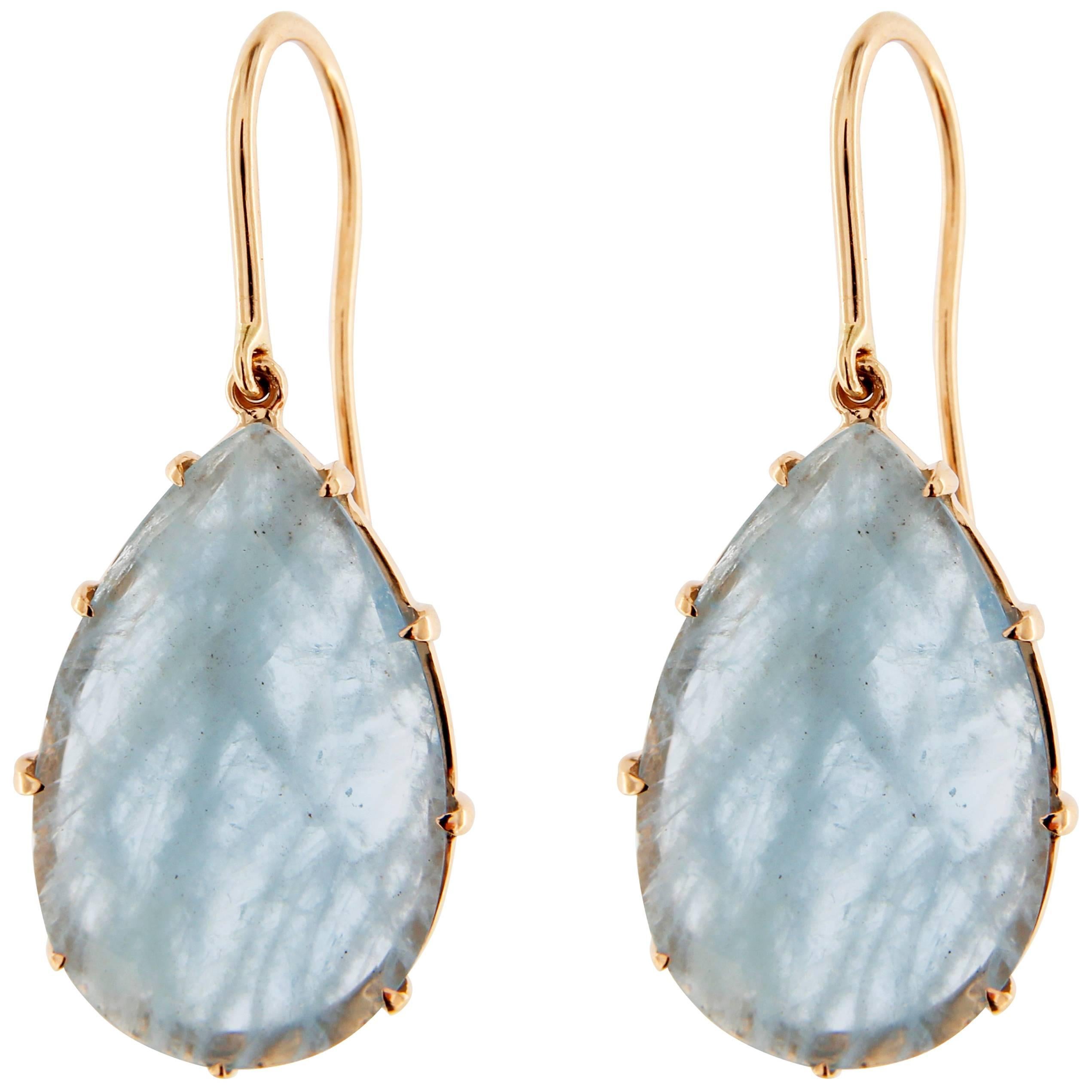 Jona Aquamarine 18 Karat Yellow Gold Pendant Earrings