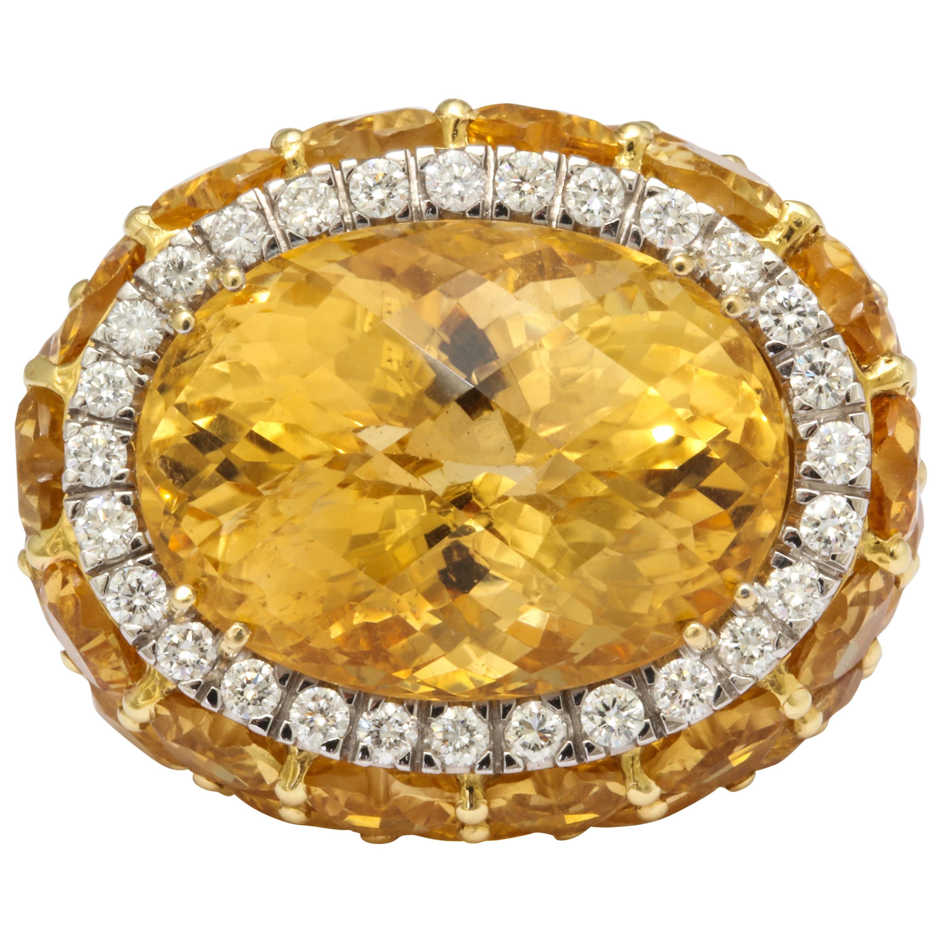 Italian Citrine Diamond Gold Cocktail Ring