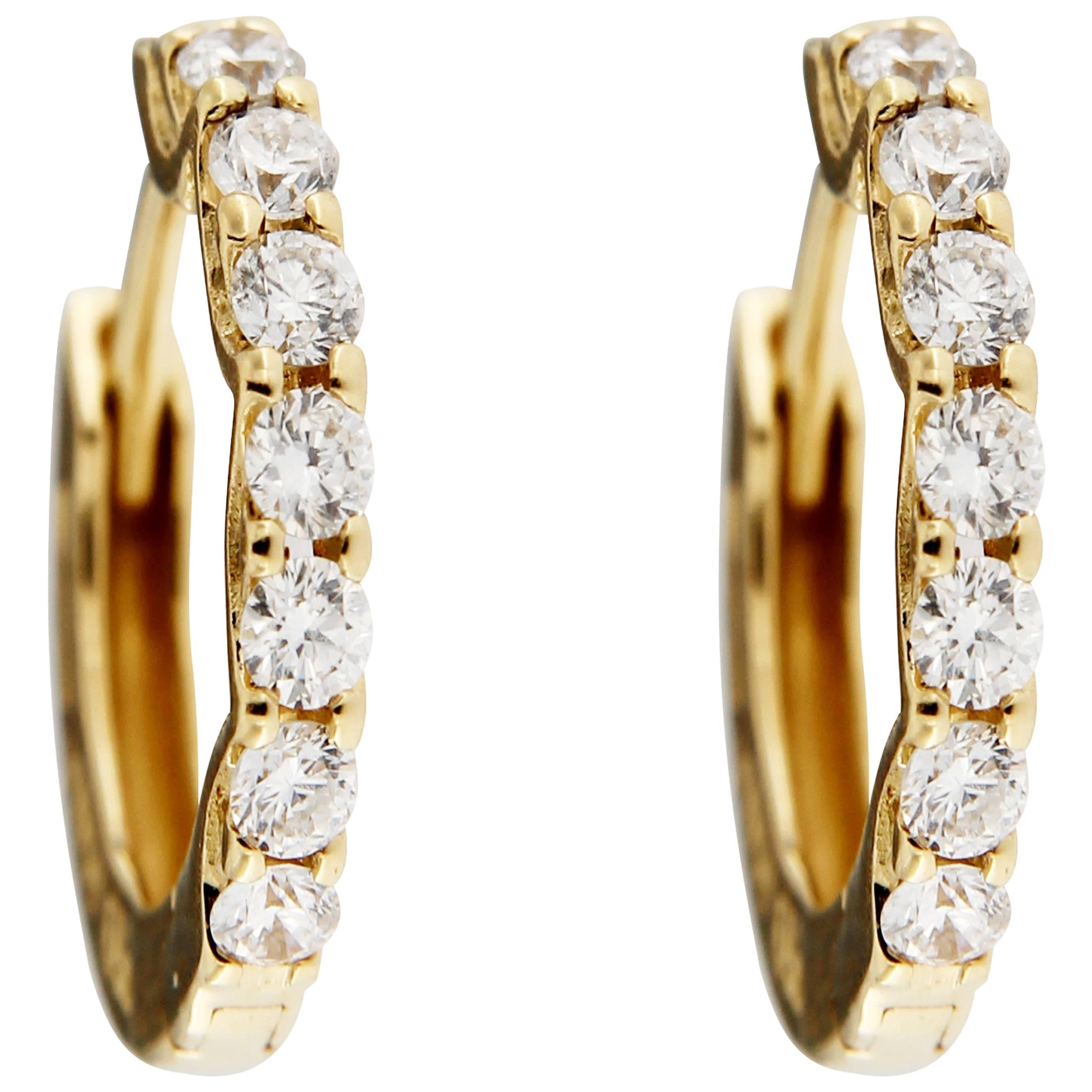 Jona White Diamond 18 Karat Yellow Gold Small Hoop Earrings