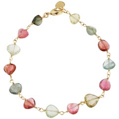 Jona Drop Cut Multi-Color Tourmaline 18 Karat Yellow Gold Bracelet