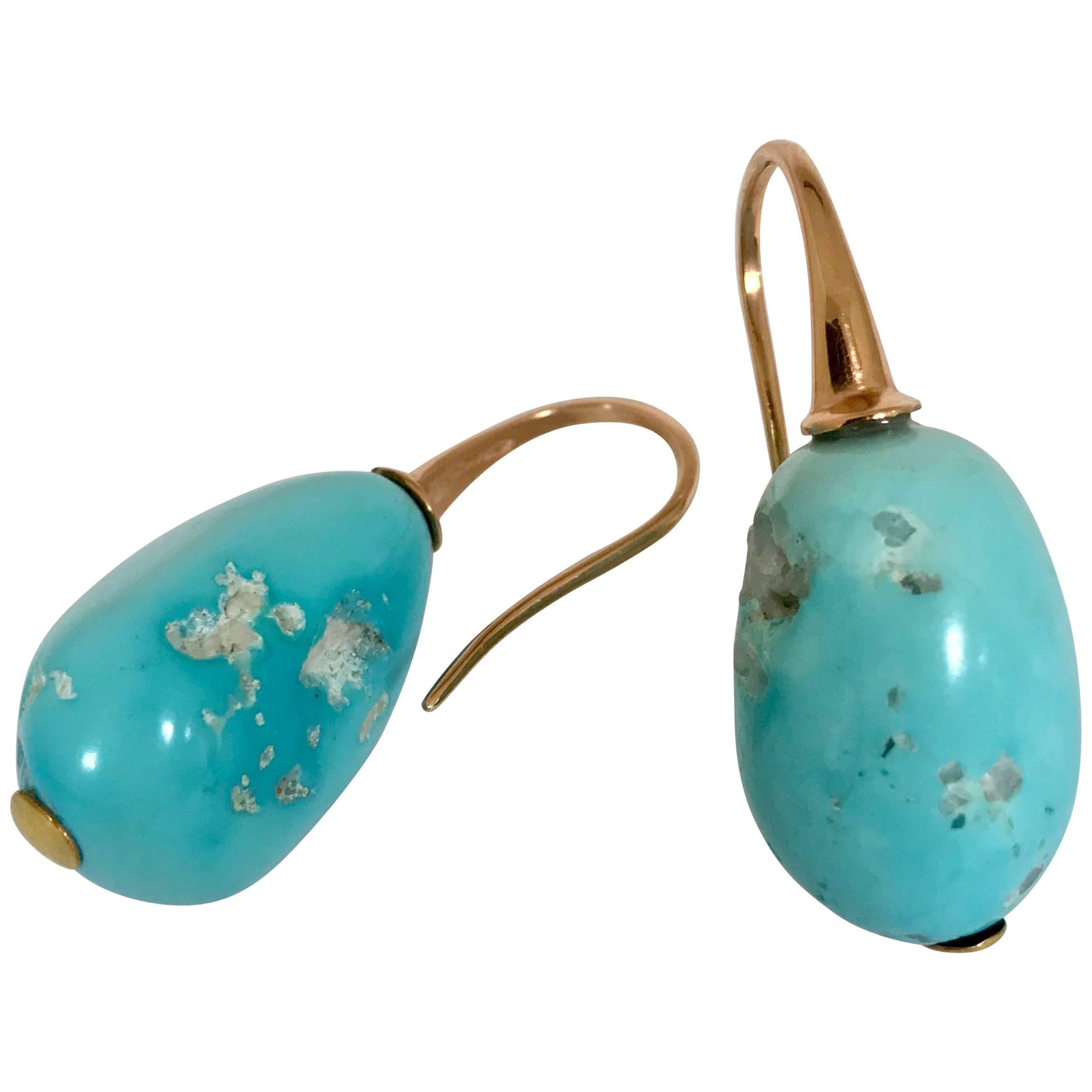 Natural Turquoise and Rose Gold 18 Carat Drop Earrings