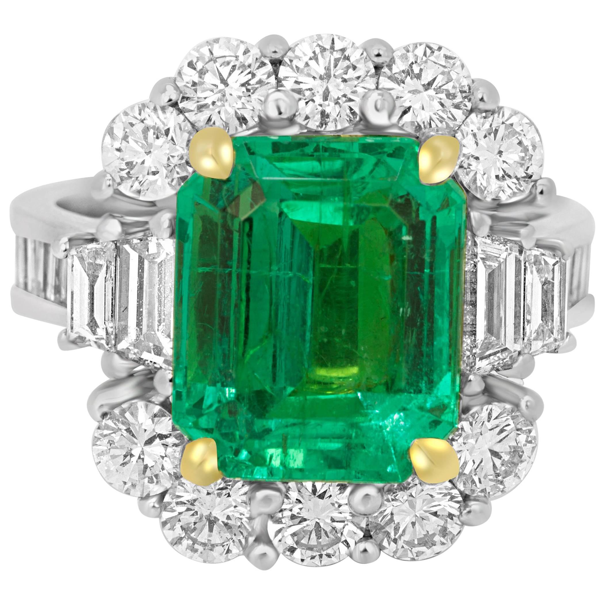 GIA Certified 5.33 Carat Columbian Emerald Diamond Two Color Gold Cocktail Ring