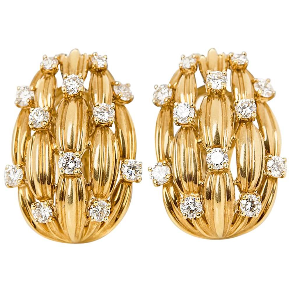 Tiffany & Co. 18 Karat Yellow Gold Diamond Vintage Five Strand Earrings