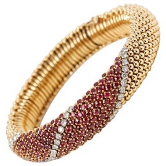 Van Cleef & Arpels 18 Karat Yellow Gold Ruby & Diamond Vintage Bracelet 