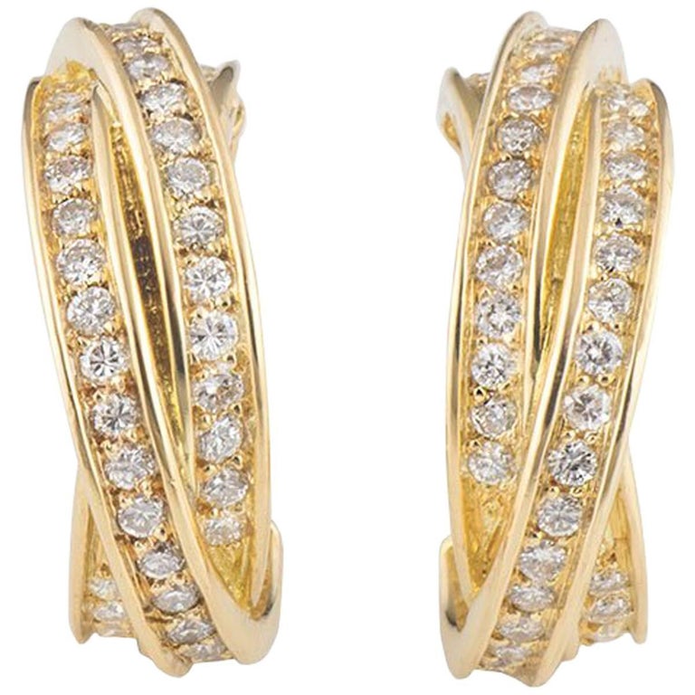 Cartier Trinity Earrings Yellow Gold and Diamond at 1stdibs