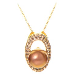 LeVian Brown Pearl Diamond Gold Pendant Necklace