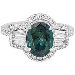 GIA Certified 2.05 Carat Alexandrite Diamond Halo Gold Ring