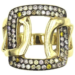 Modern Diamond 18 Karat Yellow Gold Wide Buckle Ring