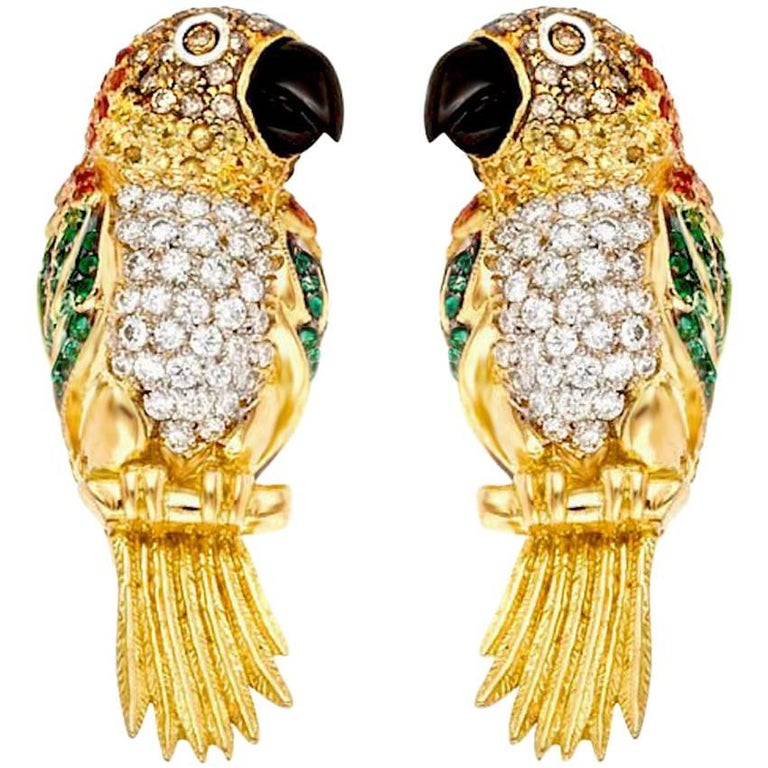 Diamond Emerald Ruby And Shire 18k Caique Parrot Earrings John Diamond Emerald Ruby And Shire 18k Caique Parrot Earrings John Landrum Bryant For