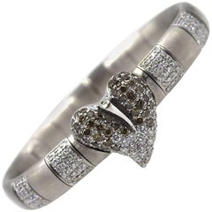 Diamond 18 Karat White Gold Flexible Heart Bangle Bracelet Diamond 18 Karat White Gold Flexible Heart Bangle Bracelet