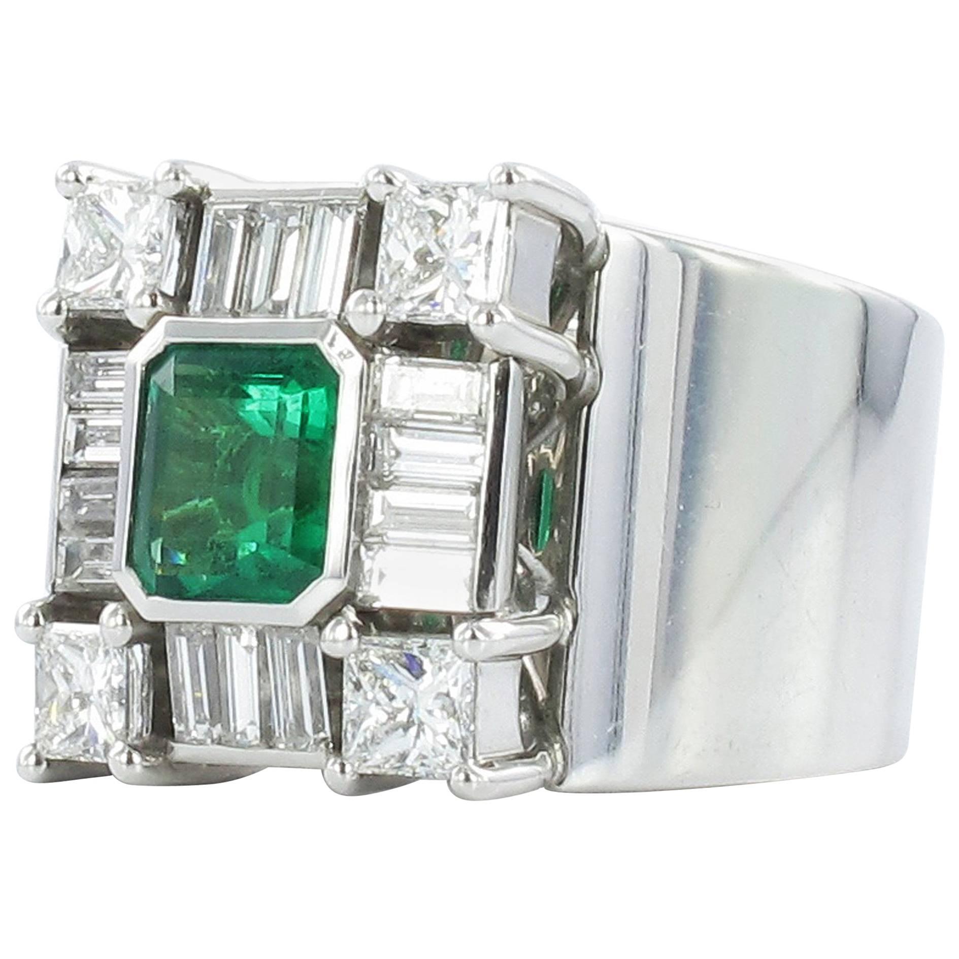 Magnificent Emerald and Diamond Cocktail Ring For Sale