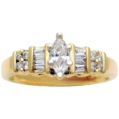 Midcentury Vintage 14 Karat Gold Marquise Diamond Engagement Ring