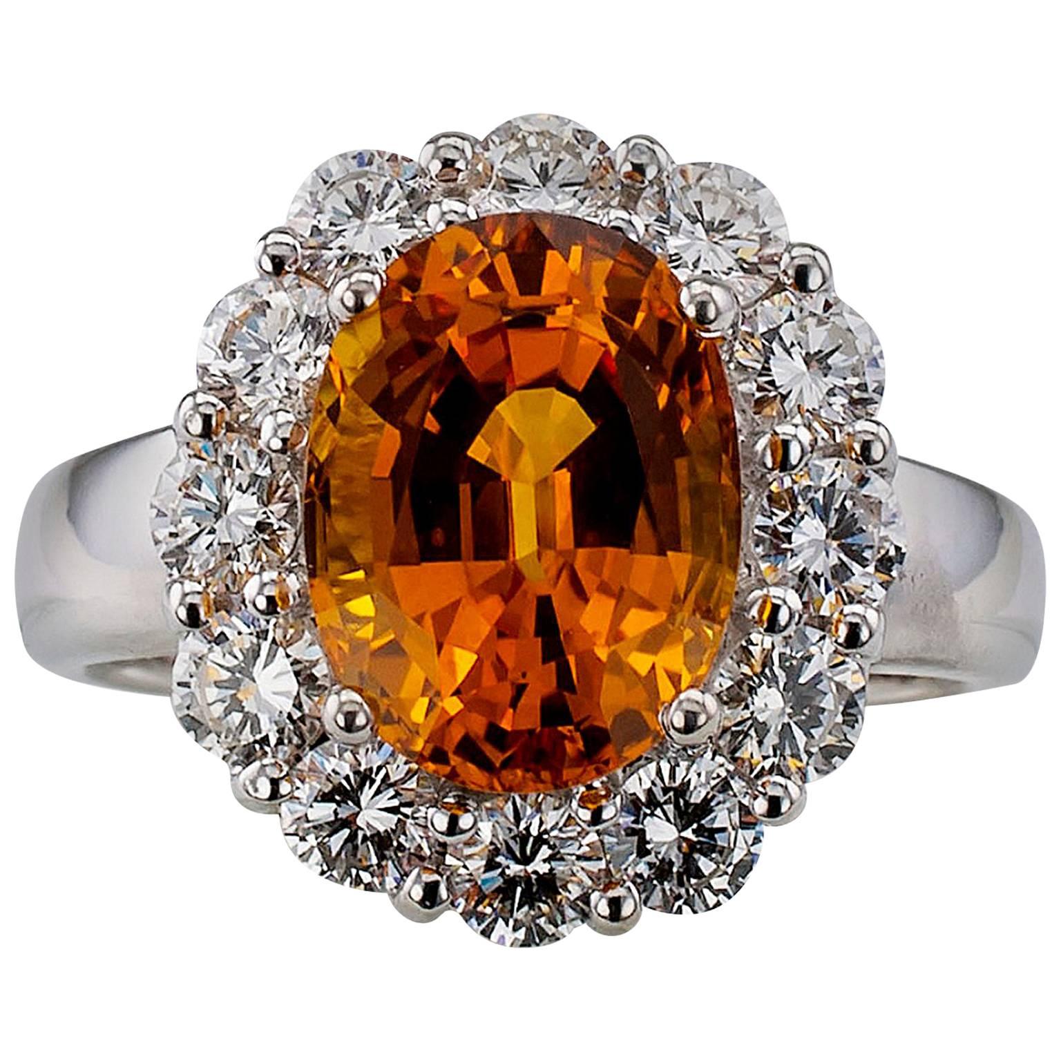 Orange Sapphire Diamond White Gold Ring