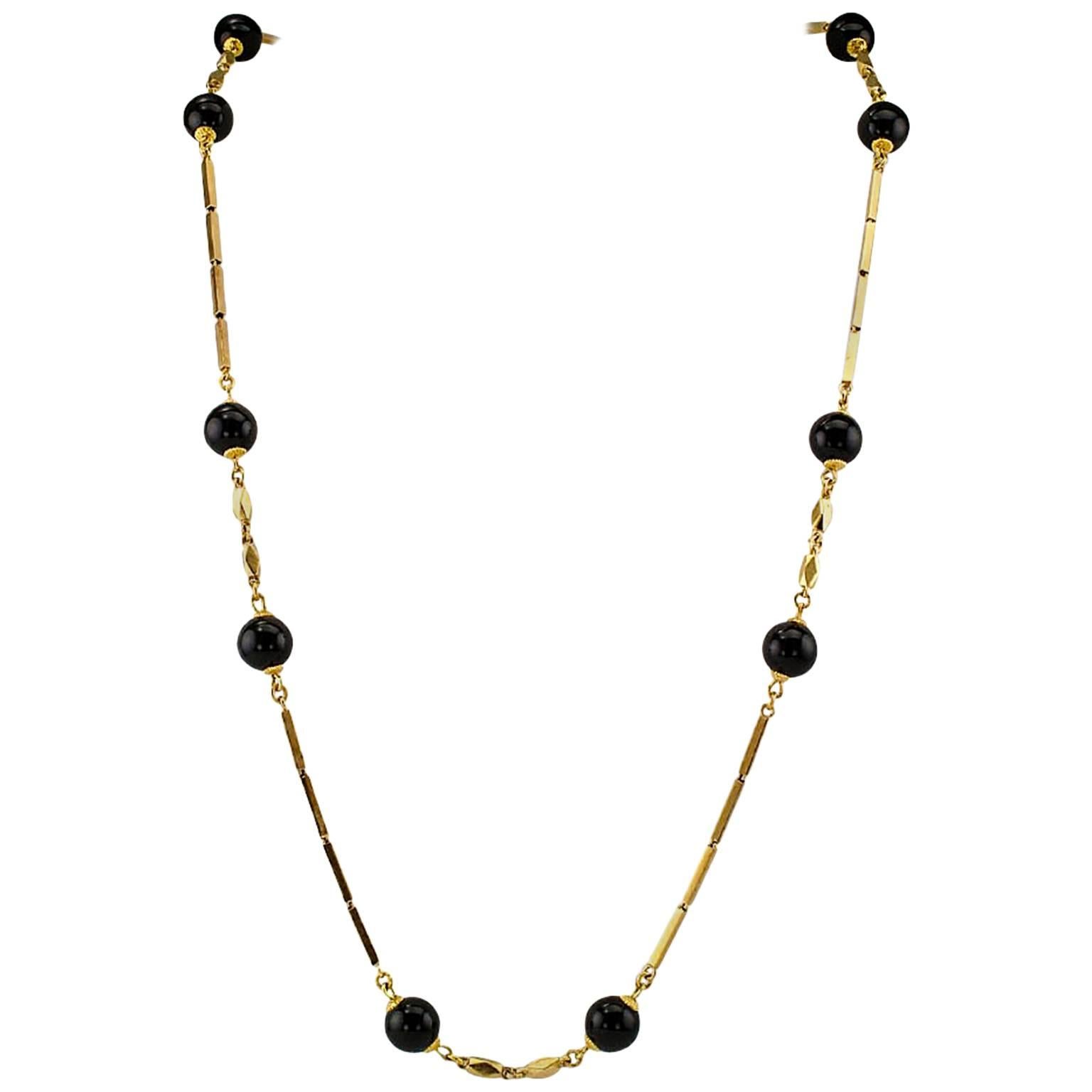 1960s Onyx Gold Chain Necklace