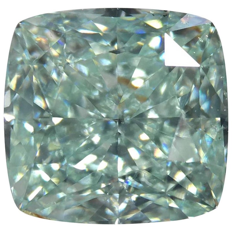 GIA Certified 2.04 Carat Fancy Blue Green VS2 Cushion Loose Diamond at