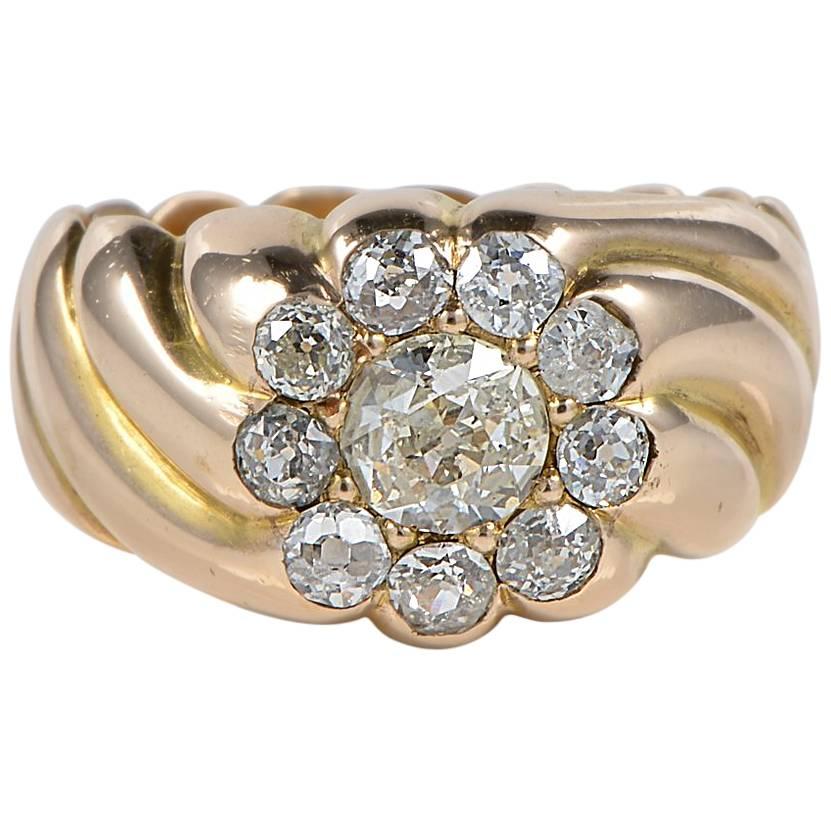 Victorian 1.50 Carat Antique Diamond Gent Cluster Ring For Sale