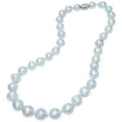 H&H Australian South Sea Baroque Pearl Necklace with 18 Karat Gold Diamond Clasp