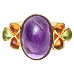 Anillo cóctel vintage de oro amarillo de 14 quilates, amatista, citrino y peridoto