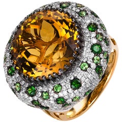Carlos Udozzo 18 Karat White Gold Yellow Citrine Green Tsavorite Cocktail Ring
