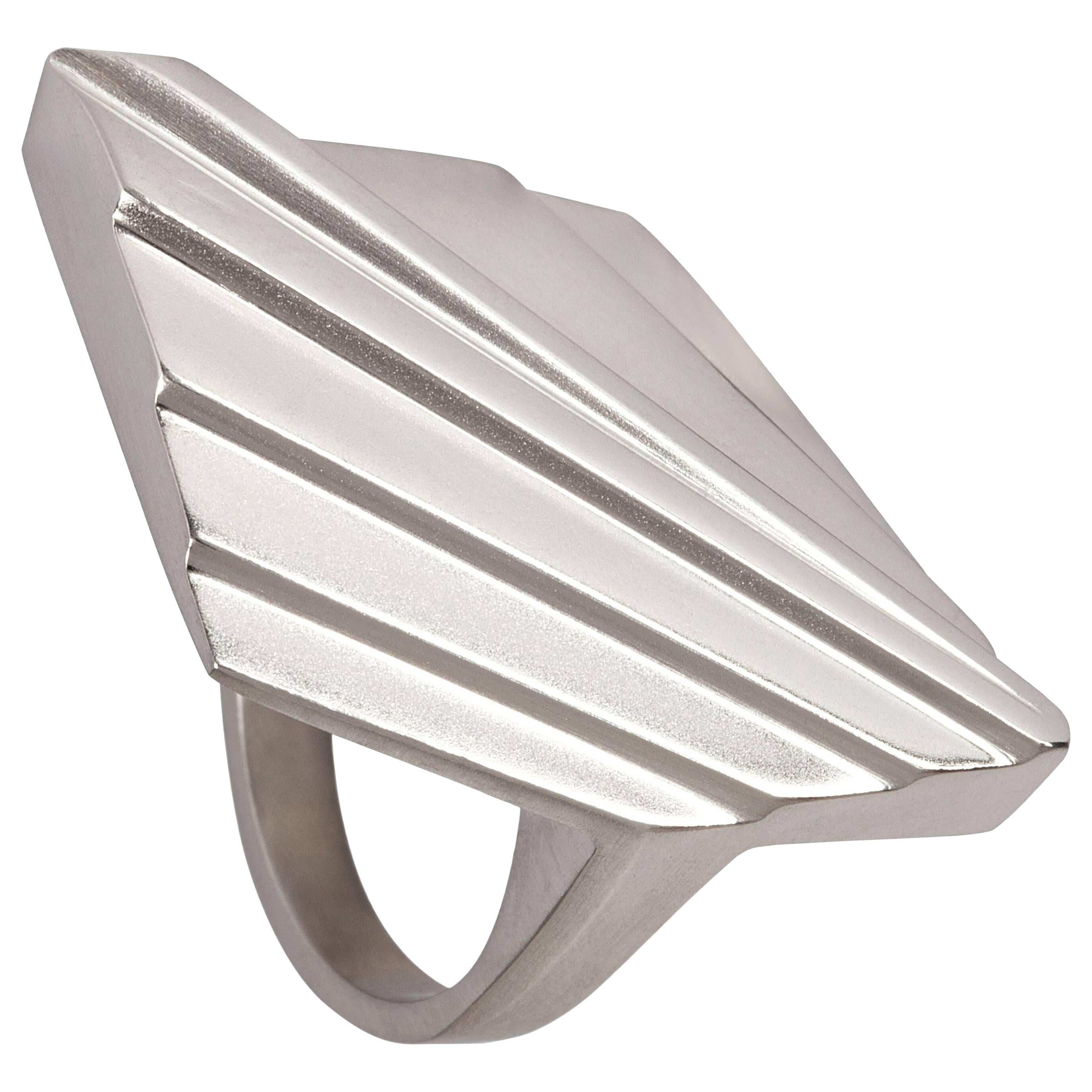 Emer Roberts Solid Silver Bold Deco Ring For Sale