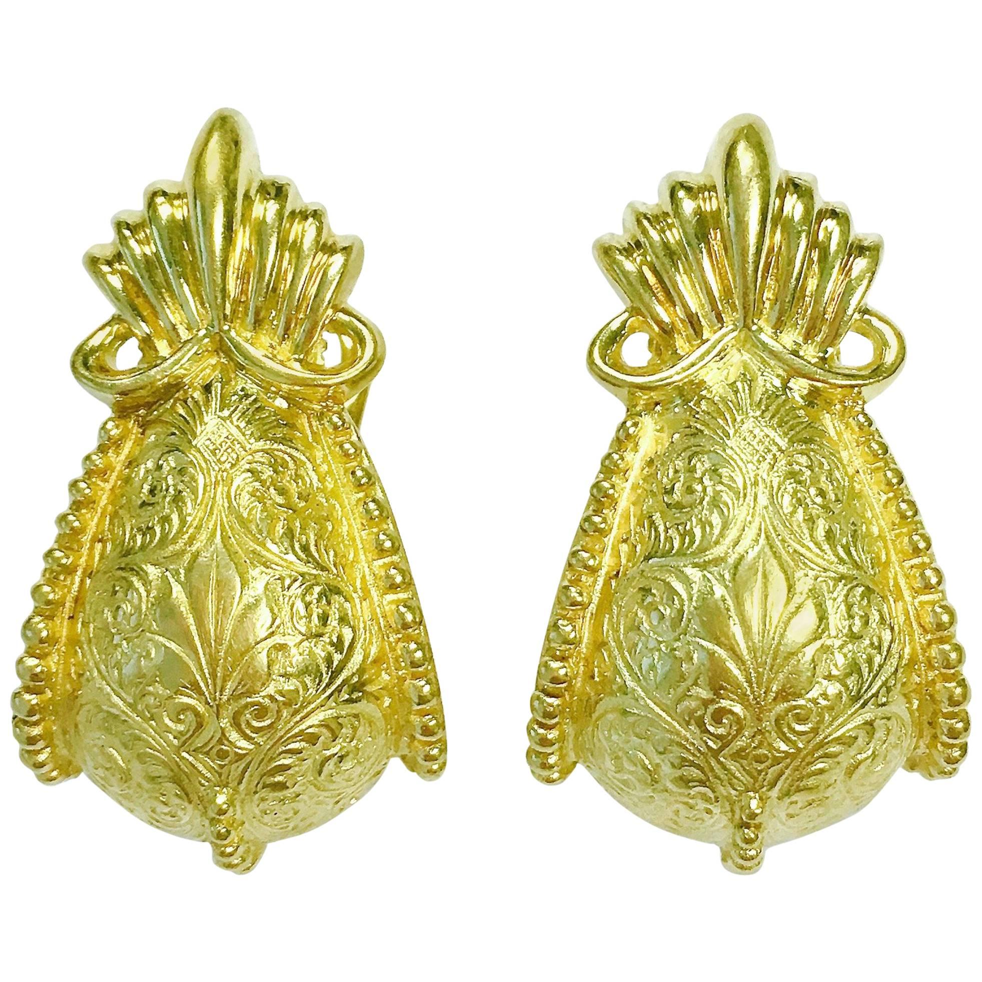 Cynthia Bach Stylized Door Knocker Yellow Gold Earrings For Sale